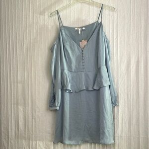 AVEC LES FILLES robins egg blue cold shoulder button front dress size large NWT
